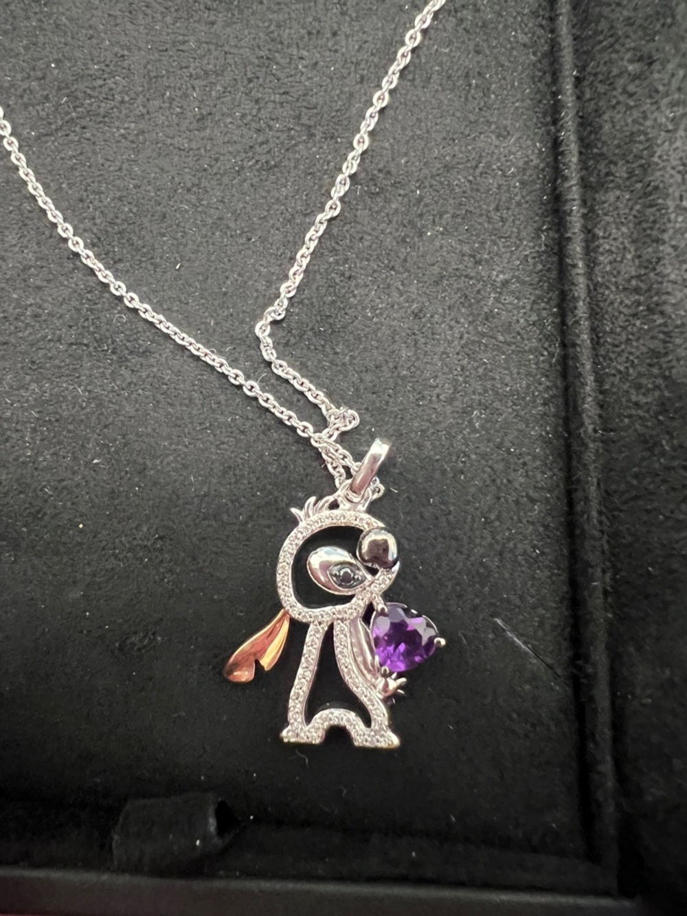 NIB Kay Jewelers Silver-Tone Stitch Pendant Necklace with Amethyst and Rose Gold